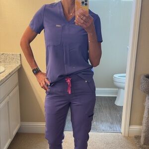 Purple Scrub Set with Pink Drawstring